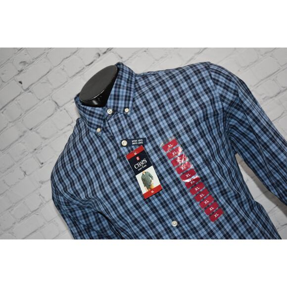 Chaps Shirt Mens Size XL Performance Dress Blue Plaids Cotton Polyester NEW - Picture 1 of 7